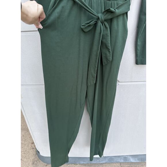 Pact Women’s Faux Wrap Jumpsuit Small Organic Cotton Blend Long Sleeve Green - Picture 4 of 8